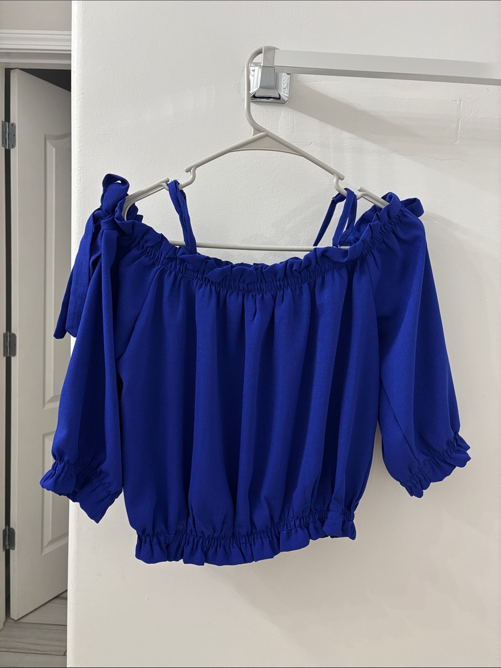 iris Off-Shoulder Smocked Waist Blouse — Cobalt Blue